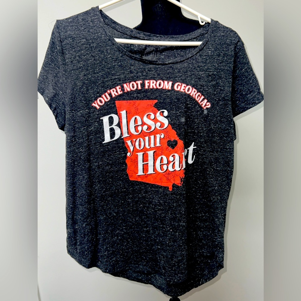 Bless your heart Georgia t-shirt, gray and red, women’s size XL